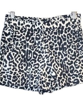 J.CREW Womens Shorts Black White Animal Print Linen Blend Size 0 Ruffle Trim